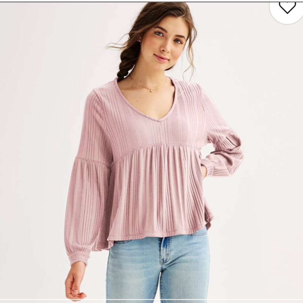 💖 SO® Relaxed‎ Long Sleeve Baby Doll Tee – Juniors (Adult-Friendly!) Size XL💖